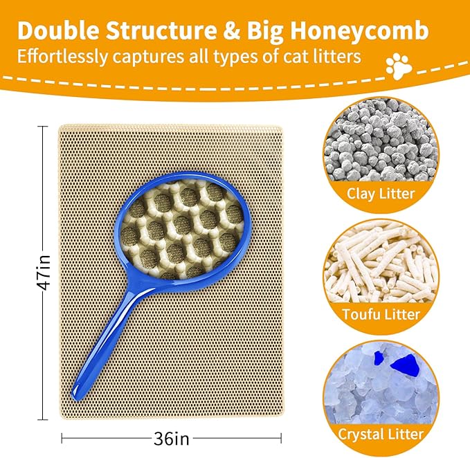 Cat Litter Box Mat-Super Large 47''x36'' Litter Trapping Mat for Cat-XXL Litterbox Matt for Floor-2 Layer Catcher Rug for Pet kitty Litterbox-Waterproof Urine Proof,Non-Slip