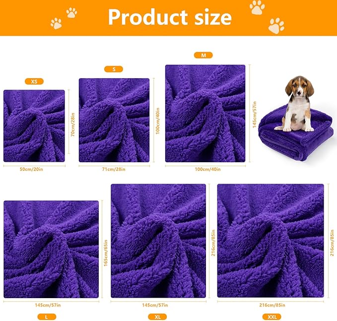 Purple Cuddy Blanket for Dogs and Cats Fluffy Calming Blankets for Couch Covers Waterproof Jacquard Sherpa Fleece Cover Puppy Leakproof for Sofa Bed Mats Reversible Washable Warm-Purple,M-57x40in