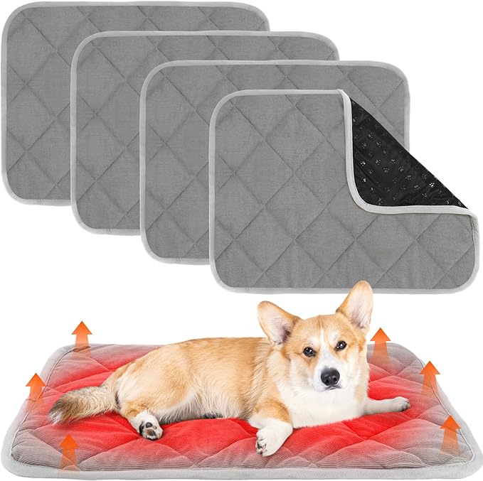 Novabright 4 Pack Self Warming Cat Bed Cat Dog Heating Pad Soft Warm Thermal Mat with Anti-Slip Bottom Dog Crate Pad for Outdoor Indoor Small Dogs Kittens(Gray,19.6 x 27.5 Inches)