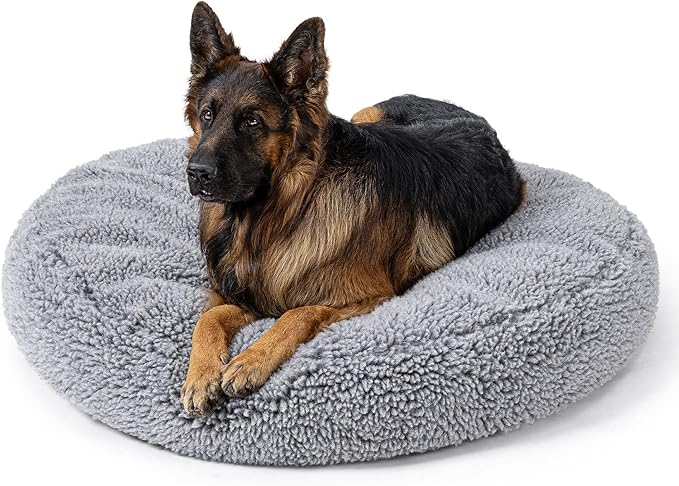 Stoutwool Indestructible Dog Bed - Round Chew Proof Dog Pad - Fluffy Pillow Bed for Aggressive Chewers - Durable - Washable - Ideal for Extra Large Breeds - 42", Charcoal