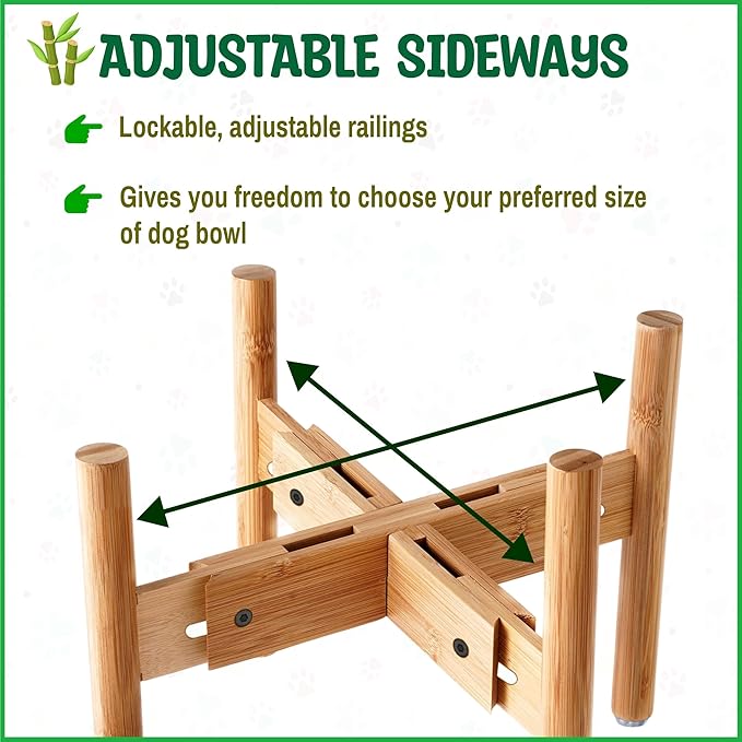 Dog Bowl Stand for Large Dogs (See Size Guide) - Use to Elevate, Raise Dog Food and Water, Deter Ants/Bugs - Expandable Sideways, Fits Various Sizes of Slow Feeders, Dishes/Fountains - Bamboo