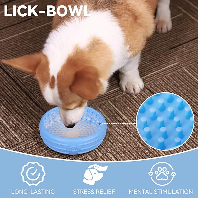 Dog Lick Bowl, Animire Freeze Lick Mat for Dogs, Non-Slip Slow Feeder Licking Bowl Enrichment Treat for Distraction Anxiety Relief, Food Grade Silicone, Dishwasher Safe(Baby Blue,L)