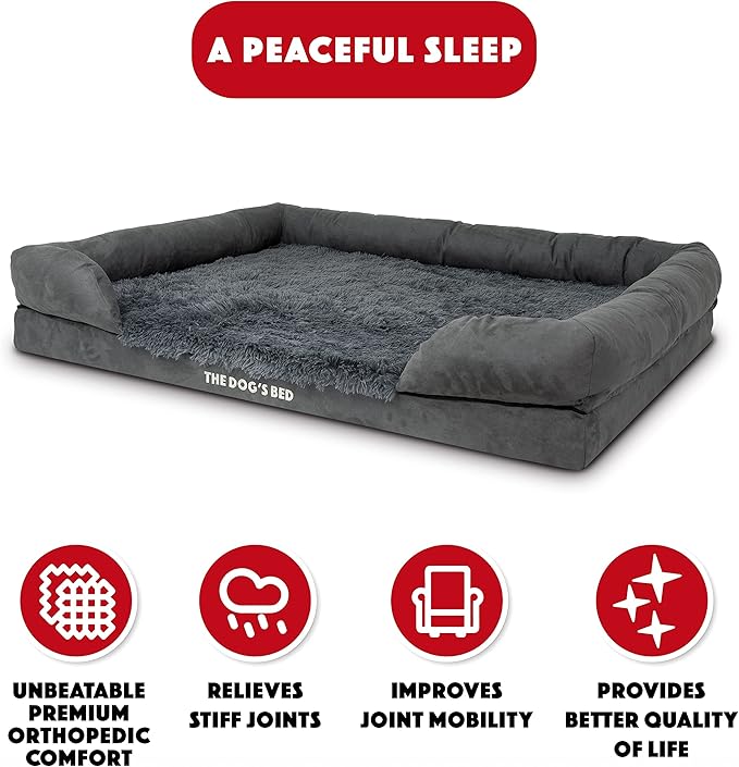 The Dog’s Bed Medium Oxford Grey, Memory Foam, Pain Relief: Arthritis, Hip & Elbow Dysplasia, Post Surgery, Lameness, Supportive, Calming, Waterproof Washable Cover, Veterinary Approved