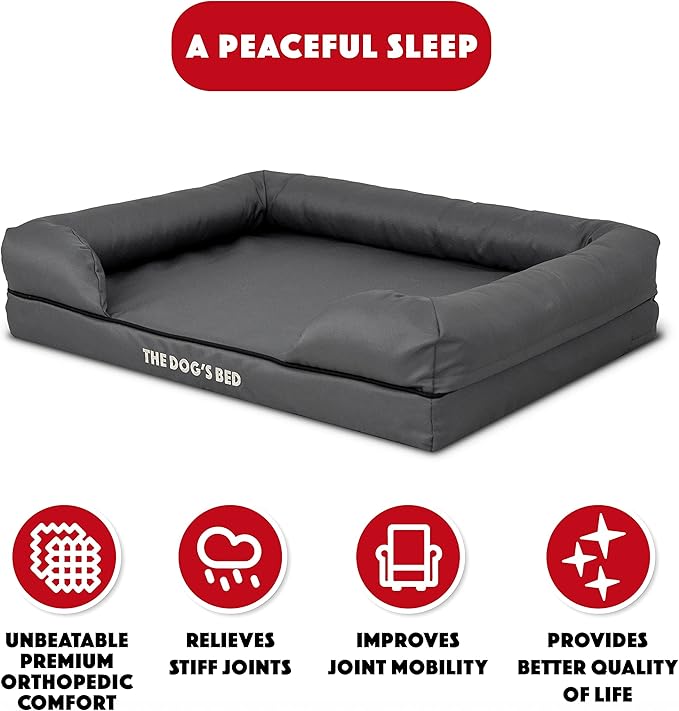 The Dog’s Bed Medium Oxford Grey, Memory Foam, Pain Relief: Arthritis, Hip & Elbow Dysplasia, Post Surgery, Lameness, Supportive, Calming, Waterproof Washable Cover, Veterinary Approved