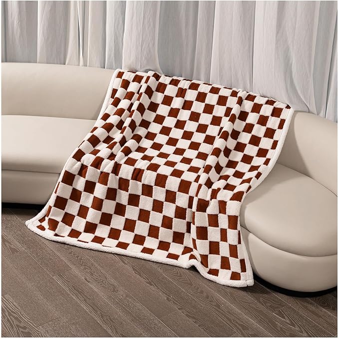 Waterproof Pet Blanket, Brown Checked Pets Throw Blankets for Dog Bed Covers Couch Sofa Stylish Jacquard for Puppy Cats Washable Reversible Furniture Protection Covers (Coffee Check,M)