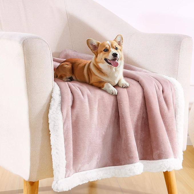 Smiry Waterproof Blanket Throw for Large Dogs, Soft Reversible Dog Blanket for Sofa Couch Bed, Washable Leakproof Sherpa Fleece Furniture Couch Protector(50"x60", Pink/White)