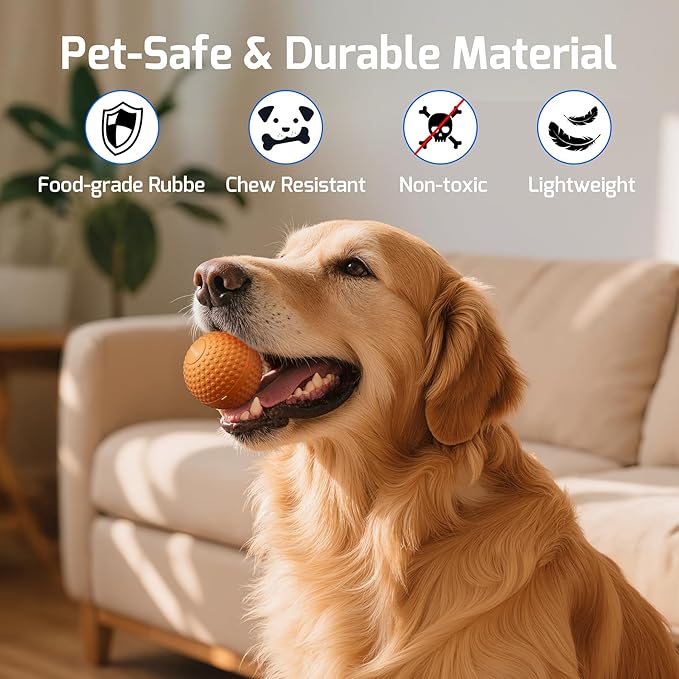 Chew Resistant Smart Interactive Dog Balls, Durable Food-Grade Rubber Material, Automatic Moving, Bouncing, Rotating Toy with Light for Medium, Large Dogs, IPX7 Waterproof (Orange)