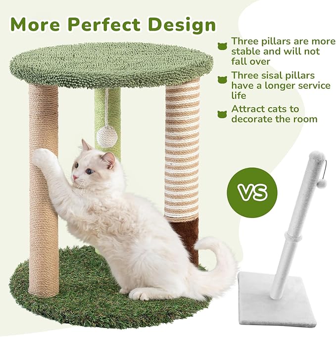 Cat Tree Tower with 3 Scratcher Posts 22inch Tall Cat Tree Sisal Scratching Posts with Fun Cat Toys for Kitty and Adult Cats Small Cat Tower and Perch Bed for Indoor Cats (Green)