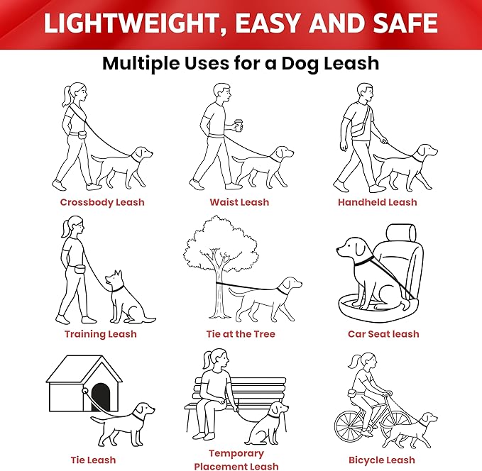 Hands Free Dog Leash, Multifunctional Crossbody Running for Dogs, Ultra-Light Dog Training Leash with Secure Clip, Short & Long Leashes, Adjustable Service Dog Leashes (Black Gray)