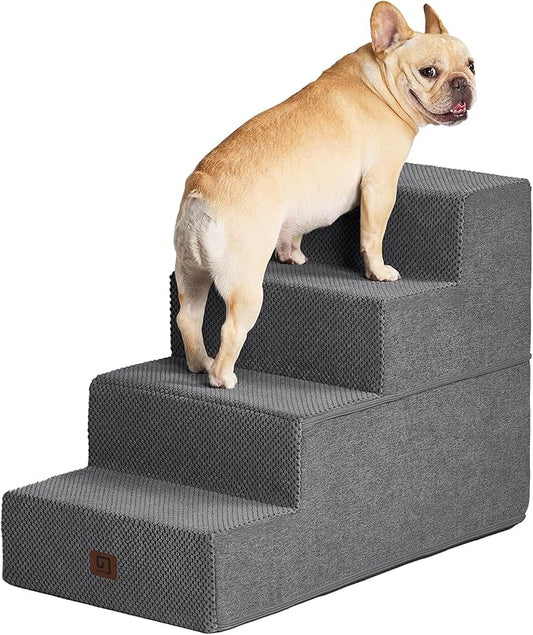 EHEYCIGA Dog Stairs for Bed 20" H, 4-Step Extra Wide Dog Steps for High Bed, Pet Steps for Small Dogs and Cats, Non-Slip Balanced Pet Ramp Indoor, Grey