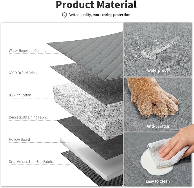 HOTEAGLE Dog Seat Covers for Back Seat, Hard Bottom Back Seat Extender for Dogs, 600D Upgraded Material Waterproof and Comfortable with 400lbs Holds, Ideal for Car Trips and Outdoor Adventures（Grey）