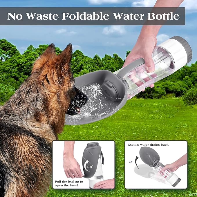 Dog Water Bottle Dispenser for Walking, Pet Water Feeder Container Portable with Drinking Cup Bowl Outdoor Hiking, Travel Large Grey