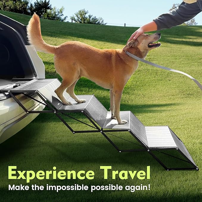 Dog Car Ramp - Portable 5-Step Aluminum Dog Stairs with Non-Slip Surface, Supports up to 250 lbs,17.3" Wide Foldable Dog Steps for Cars, SUVs, High Beds, and Trucks