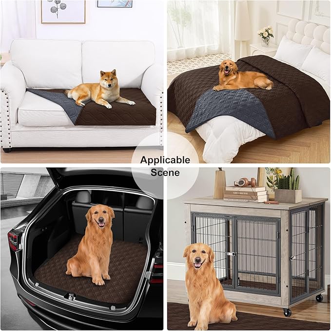 Smiry Waterproof Dog Blanket, 82x102 Inch Soft Pet Bed Cover Reversible, Washable Sofa Couch Furniture Protector for Small Medium Large Dog Puppy Cat, Geometric, Chocolate/Dark Grey