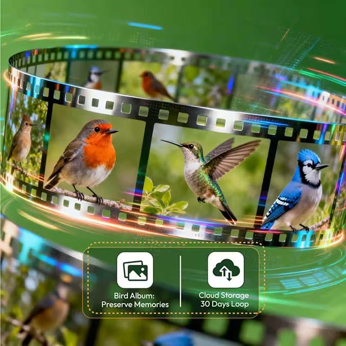 Bamboo Bird Feeder with Camera, 2K HD, Auto AI Identify 2800+ Birds, Solar-Powered, Night Vision, Real-Time Alerts, Family/Friend Sharing, Gift for Nature Lovers