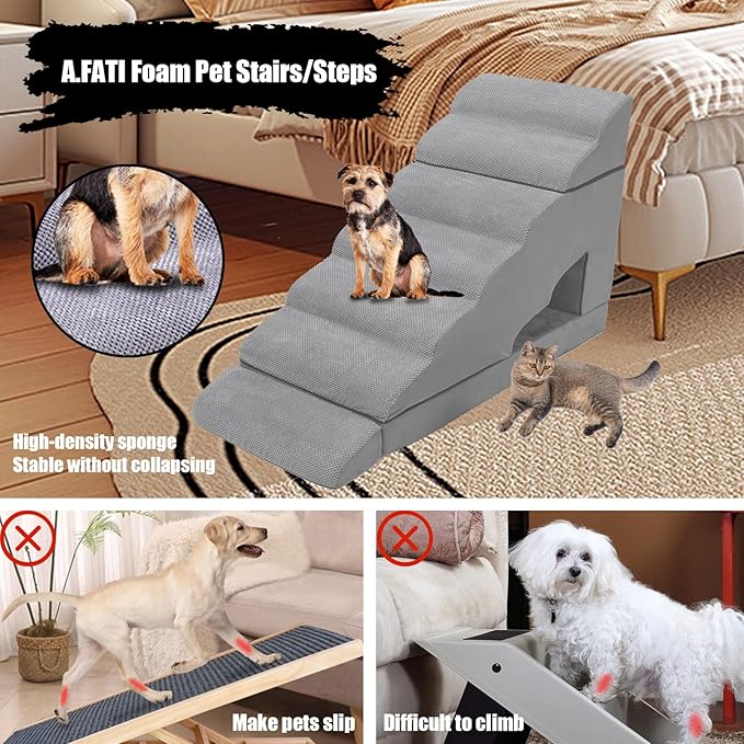 7-Step Dog Stairs for High Beds, 34" H Pet Ramp Stairs for 30-36 Inch Couch Bed, Non-Slip Indoor Pet Stairs for Small Old Large Dogs and Cats