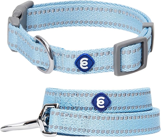 Blueberry Pet Essentials Reflective Dog Collar & Leash Set, Adjustable for Large Dogs | Safe Walking Gear for Pet Parents, Puppy Training & Daily Use LargeDogs, Baby Blue