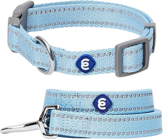 Blueberry Pet Essentials Reflective Dog Collar & Leash Set, Adjustable for Large Dogs | Safe Walking Gear for Pet Parents, Puppy Training & Daily Use LargeDogs, Baby Blue