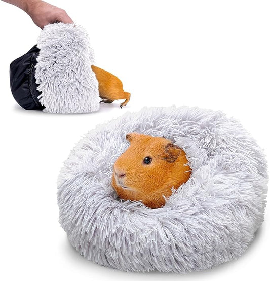 Paw Inspired Furr-O Burrowing Pet Bed with Zip-On Spandex and Fleece Bottoms for Guinea Pigs and Other Small Animals, Cozy Carrier, Hideout Enrichment Toy, Cage Accessories (Light Gray)