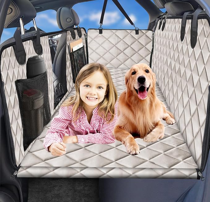 URPOWER Back Seat Extender for Dogs - Hard Bottom Dog Car Seat Cover Holds 550 lbs, Waterproof Dog Hammock Dogs Bed for Cars, SUVs, Pet Backseat Protector with Mesh Window & Large Space