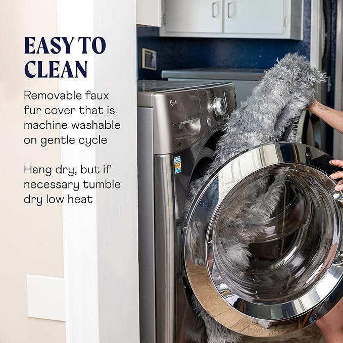 PAW BRANDS PupRug Orthopedic Dog Bed for Large Dogs with Fluffy Soft Faux Fur and Memory Foam for Joint Pain Relief, Machine Washable and Waterproof Couch Bed, White Runner, Large/Extra Large