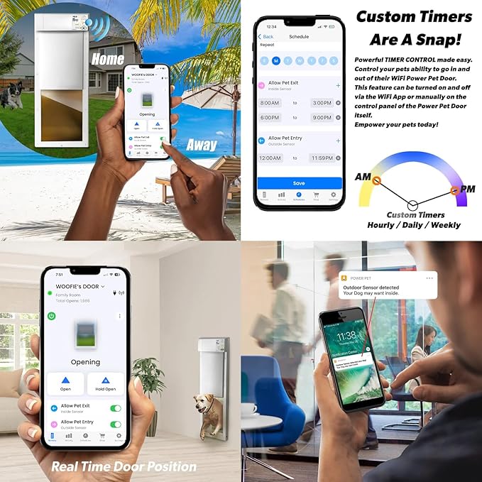 New, Power Pet Automatic ROLL UP Door by High Tech Pet Brand - Motorized Panel Rolls Up - Pet Operated - WiFi App Control - 24/7 Exit & Entry Timers - Airtight - Security Panel (Wall Mount, X-Large)