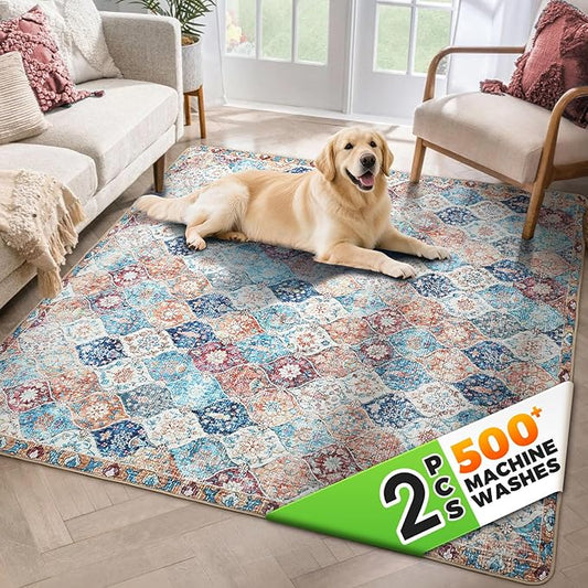 Hompet 2 Pack Super Absorbent Dog Door Mat for Muddy Paws, Washable Pee Pads for Dogs, Reusable Puppy Training Pads, Quick Dry Non-Slip Pet Entryway Rug, Leak-Proof Potty Pad for Indoor Floors 72x72