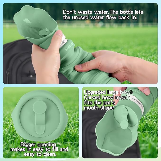 Collapsible & Portable Dog Water Bottle with Dispenser for Walking, Travel, and Outdoor, 9oz-17oz Leak-Proof Silicone Water Bottle for Dogs on The Go (Green)