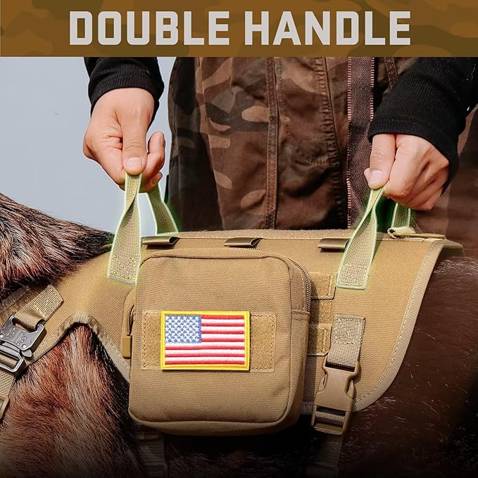 Forestpaw Tactical Dog Harness for Large Dogs,Tactical Dog Collar with Bungee Leash Set,No Pull Military Dog Harness for Walking Training,Adjustable for Medium Large Dogs,Khaki,Chest 15.5-25.5"