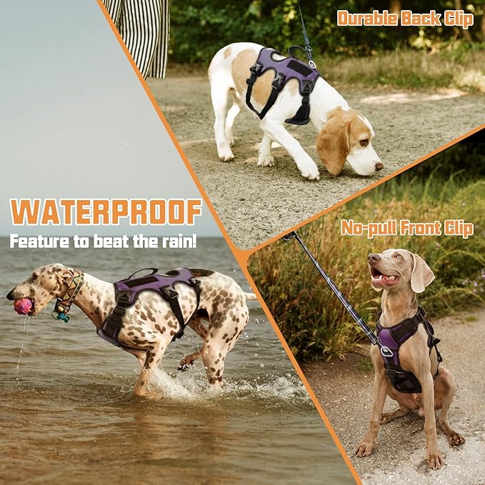 AUROTH Escape Proof Dog Harness - No Pull with Lift Handle, Soft Padded Reflective Adjustable Vest, Large for Walking Hiking Training