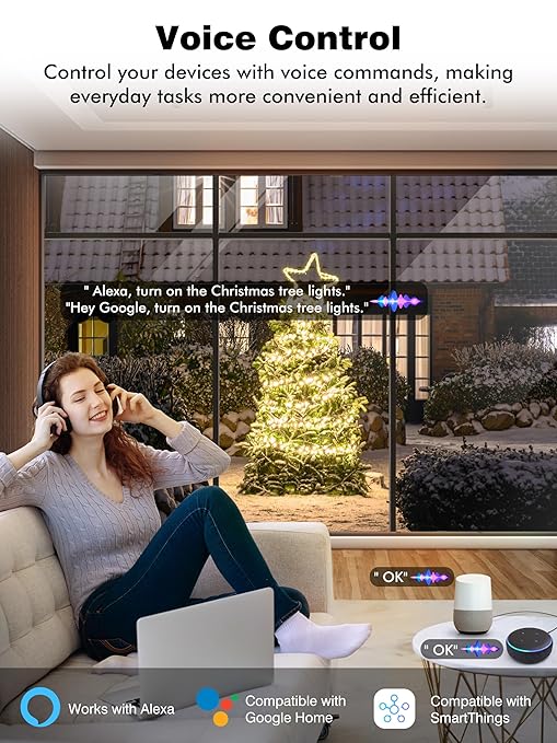 EIGHTREE Outdoor Smart Plug Waterproof IP44, Smart Outlet Plug with 2 Independently Controlled Outlets, Compatible with Alexa and Google Assistant, Voice & Remote Control, Timer&Schedule, 2.4GHz Only