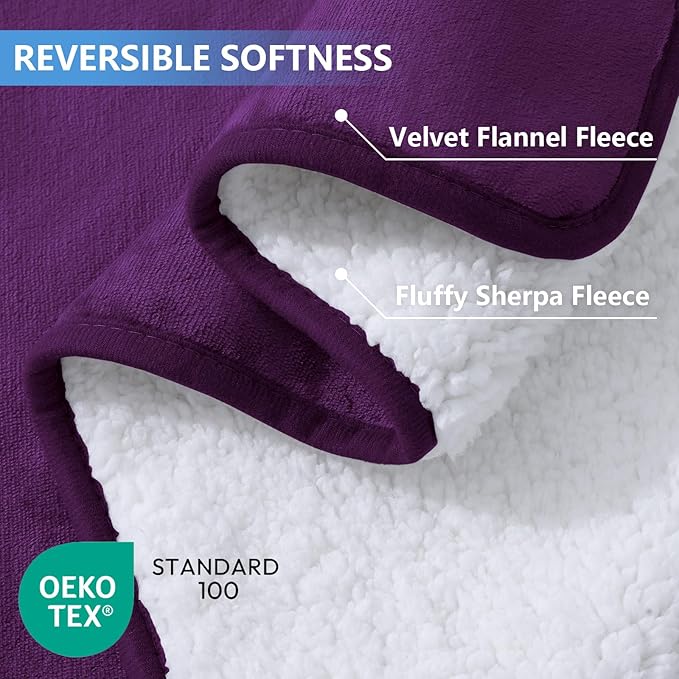 Smiry Waterproof Dog Bed Blanket, Leakproof Pet Throw Blanket for Bed Couch Sofa, Reversible Sherpa Fleece Furniture Protector Cover for Small Medium Large Dogs Cats (Purple, 40x57 inches)