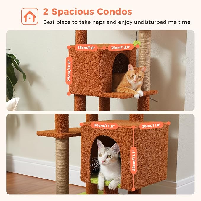 Flower Cat Tree, 52.4 Inch Multi-Level Cat Tower for Indoor Cats with Dual Top Perches, 2 Condos & Scratching Posts, Plush Cat Furniture for Kittens and Medium Cats, Brown