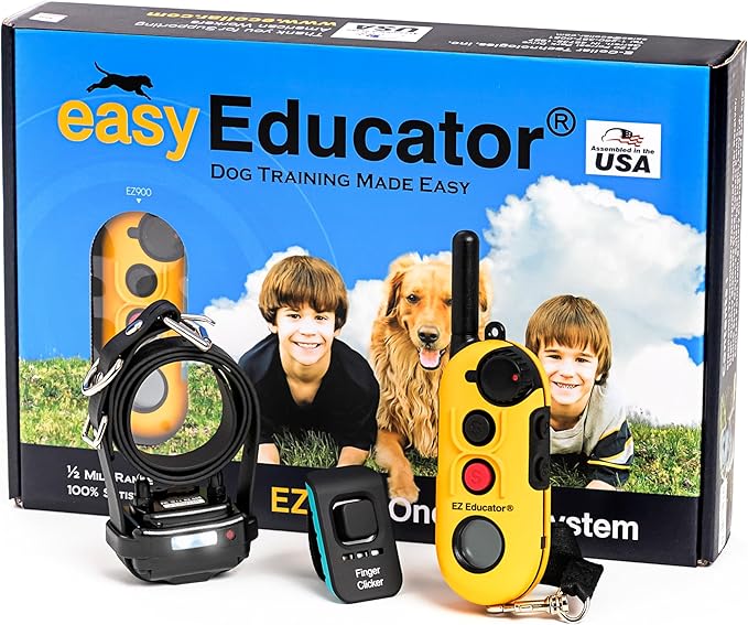 Educator EZ 1/2 Mile Dog Training Collar with Ergonomic Remote, Safe Humane Vibration Stimulation, Pavlovian Tone, Waterproof, Odorproof Biothane Collar, Night Light, Rechargeable, 1 Dog, Yellow