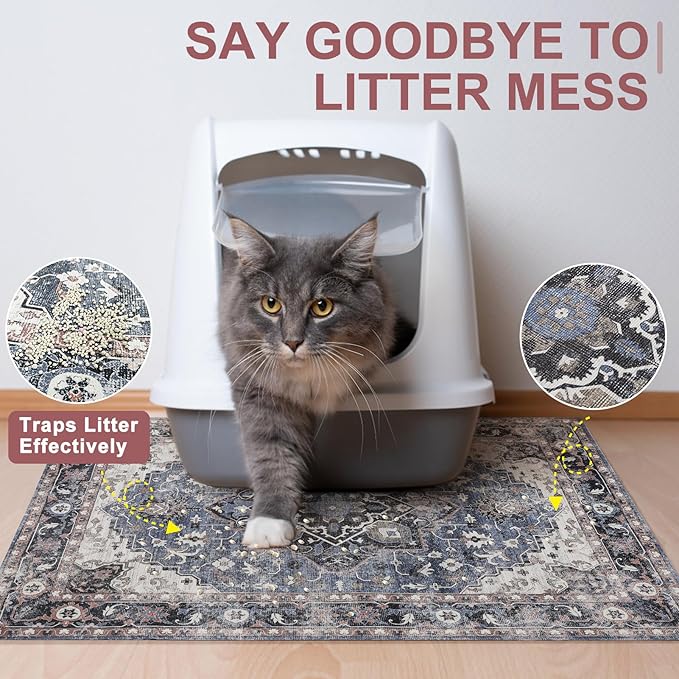 BEAUTYZOO Cat Litter Mat - 28"x 36" Large Litter Trapping Mat, Easy to Clean Litter Box Mat for Scatter Control, Waterproof, Urine-Proof, Non-Slip Kitty Litter Mats for Floor, Grey