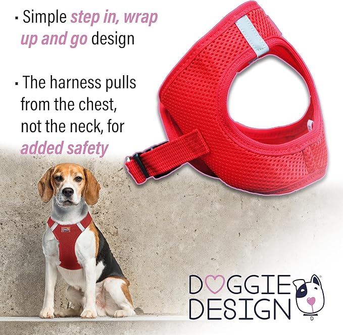 Doggie Design Dog Harness - No Choke Dog Harness, Dog Vest, Mesh Polyester, Pet Harness, Simple Step in and Go Design, Harness for Dog - Red, XL