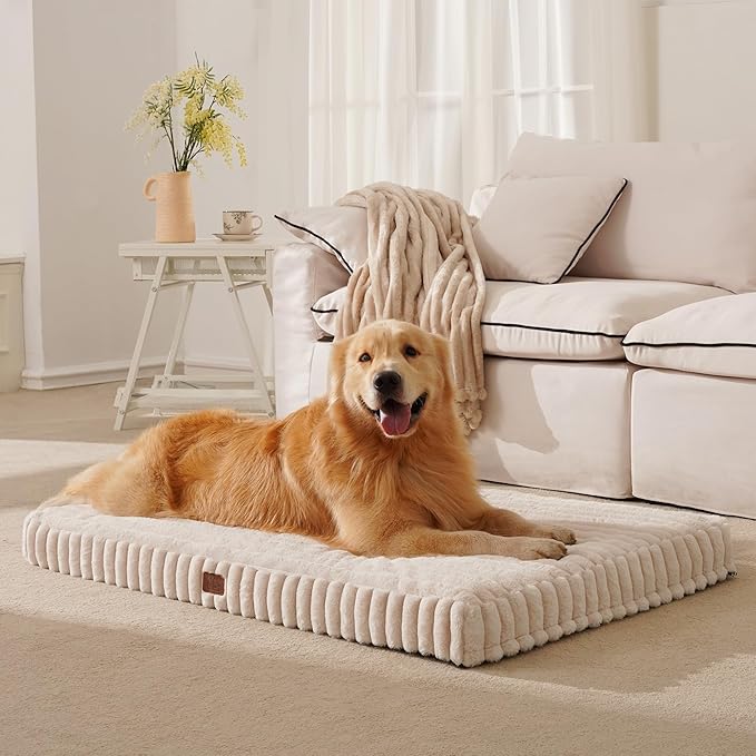 Orthopedic Dog Bed for Medium Dog, Waterproof Pet Bed,Non-Slip Bottom and Egg-Crate Foam with Removable Washable Cover Crate Bed,Cream,30"x20"x3"