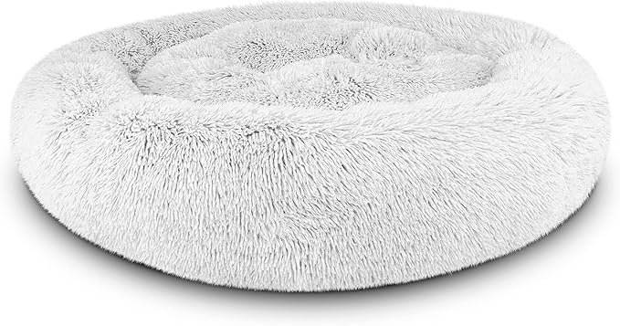The Dog’s Bed Donut Large Dog Bed, Sound Sleep, Ice White Fur Calming Nest Bed, Veterinary Approved