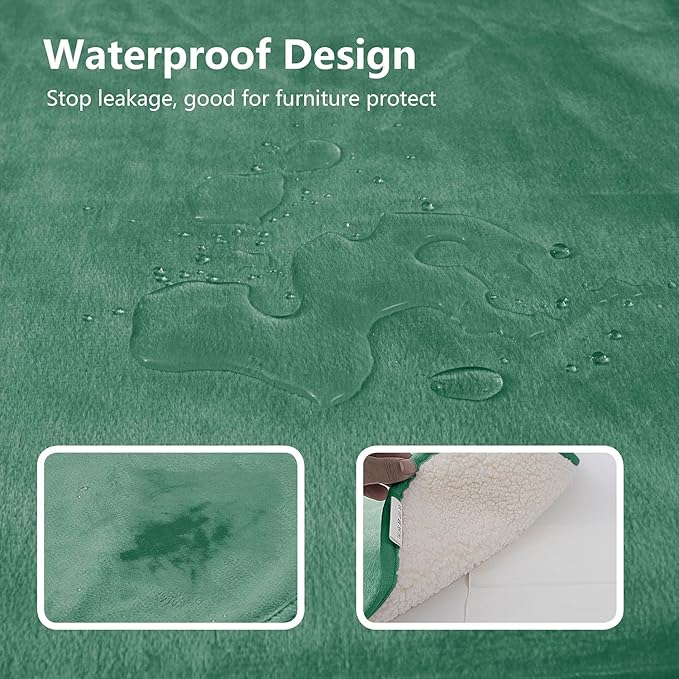 Waterproof Dog Blankets for Medium Dogs, Washable Pet Blanket for Indoor Cats, Plush Sherpa Puppy Throw Furniture Protector for Bed Couch Sofa(30"x40",M,Green)