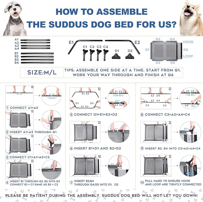 suddus Elevated Dogs Bed Waterproof Outdoor, Portable Raised Dog Cot, Dog Beds Off The Floor, Dog Beds Easy Clean Indoor or Outdoor Use, Large, Red