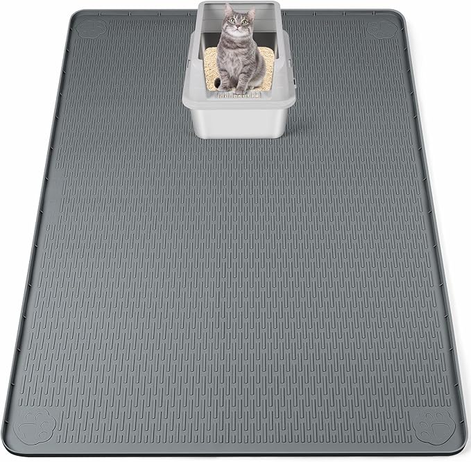 Cat Litter Mat, XXL Extra Large 50" x 35" Silicone Mat Litter Trapping Mat for Scatter Control, Soft on Kitty Paws, Easy to Clean (Dark Grey)