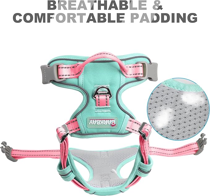 BARKBAY No Pull Dog Harness Front Clip Heavy Duty Reflective Easy Control Handle for Large Dog Walking(Cool Mint & Baby Pink,XS)