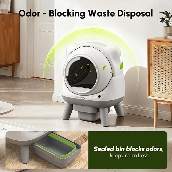 Automatic Litter Box, Self Cleaning Litter Box, Cat Robot for Multiple Cats, with Smart APP Control and Health Monitoring, Safety Sensors, with Trash Bags, White & Grey