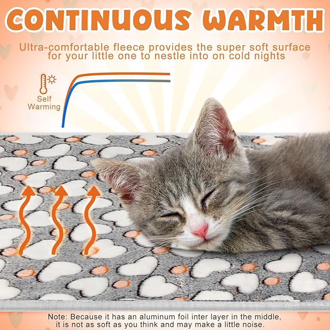 2 Pcs Large Self Warming Cat Pad Self Heating Cat Mat Bed Dog Crate Pet Blankets Thermal Heated Bed Mat for Outdoor Indoor Newborn Kittens Puppies Dog(Heart,24 x 18)