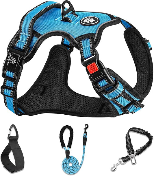 NESTROAD No Pull Dog Harness,Adjustable Oxford Dog Vest Harness with Leash,Reflective No-Choke Pet Harness with Easy Control Soft Handle for Large Dogs(Large,Blue)