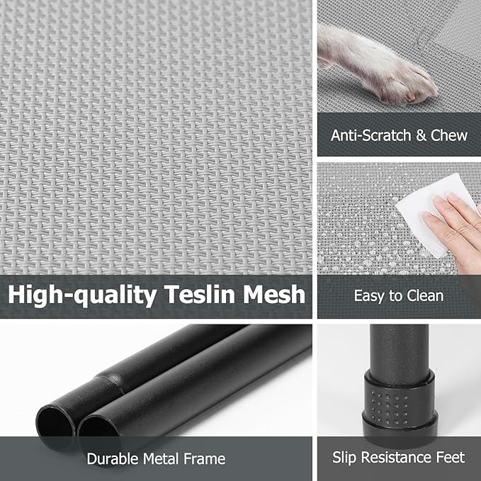 Elevated Dog Bed for Outdoor, XXXL Raised Dogs Cot with Washable Mesh, Cooling Pet Beds Chew Proof Dog Hammock, Metal Frame Lifted Platform for Training Outside Camping, 59 inch Grey