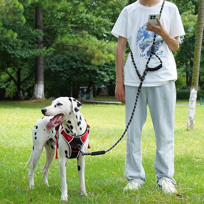 Cymiler Hands Free Dog Leash, 8 Ft Reflective Cross-Body Pet Rope Leashes with Sponge Handle, Heavy Duty Nylon, for Running, Hiking, Training, Waist Leash for Small Medium Large Dogs (Black)