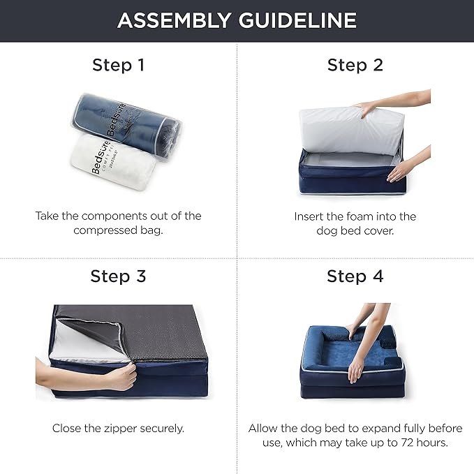 Bedsure Orthopedic Dog Beds for Small Dogs - Washable Small Dog Cat Bed Waterproof, Comfort Pet Couch Sofa with Washable Removable Cover, Pets Bed with Nonskid Bottom, Blue Navy, 24"