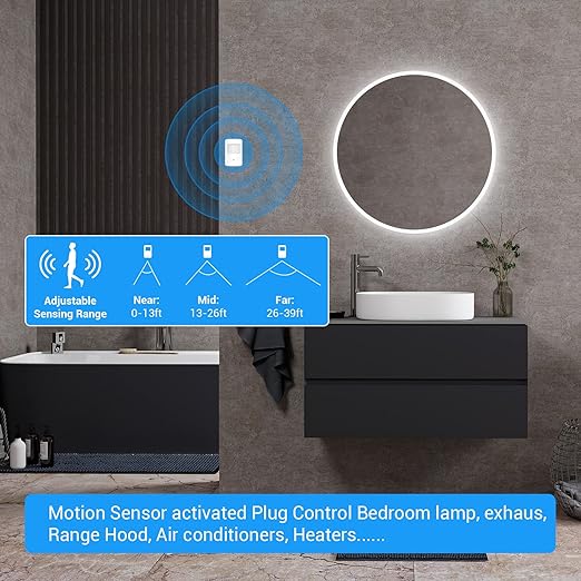 SEHOMY Motion Sensor Switch with Outlet for Bathroom Kitchen, Control Bedroom lamp, exhaus, Range Hood, PIR Infrared Indoor Motion Activated Sensor Plug for air Conditioner, No Pair Required