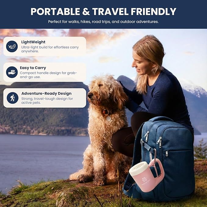 Dog Paw Cleaner Kit - Includes Paw Washer Cup, Towel, Pet Bath Brush & Moisturizing Balm - Dog Foot Washer for Muddy Paws, ideal for Small & Medium Dogs (Pink, Medium)